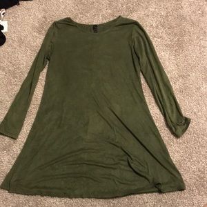 dark green suede long sleeve short dress
